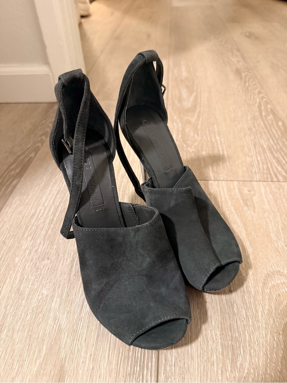 BCBGMaxAzria Black Suede Open-Toe Slingback Heels